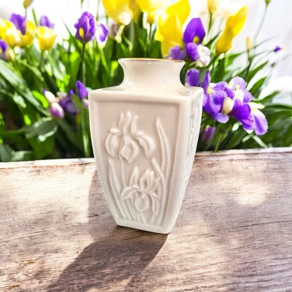Vintage Lenox Mini Bud Vase with Irises and 24k Gold Trim